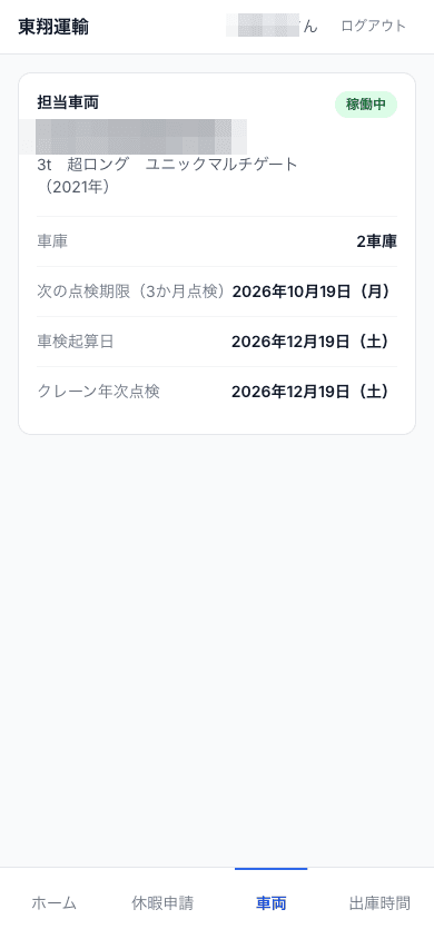 ドライバーの画面：担当車両