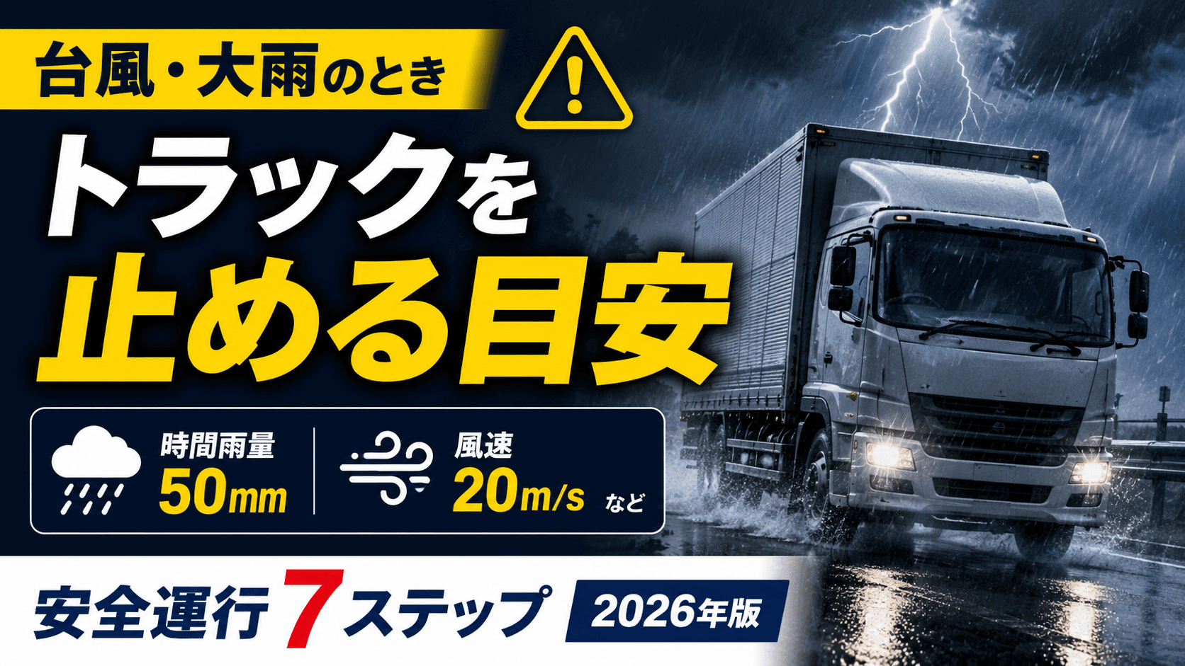 台風・大雨でトラックを止める目安|運送業の安全運行7ステップ【2026年版】