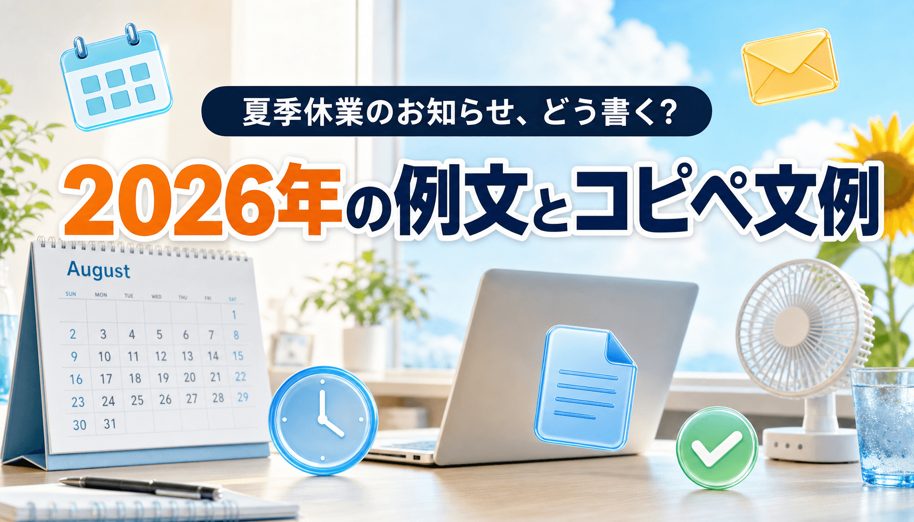 夏季休業のお知らせ例文2026|取引先メール・HP・店頭までコピペで使える文例集